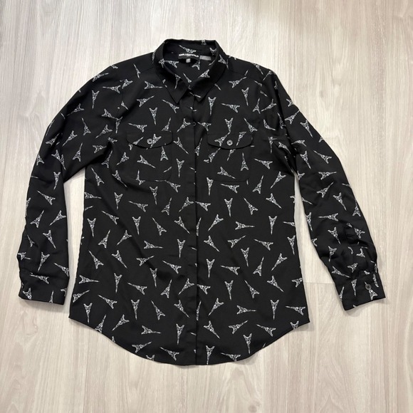Karl Lagerfeld Paris Tops - Karl Lagerfeld Women Shirt Button up Paris Black Eiffel Tower Print Long Sleev M